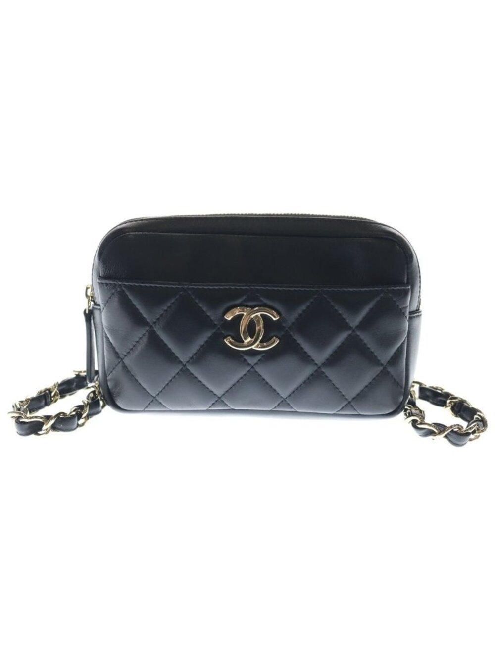 Chanel Quilted Lambskin Leather Shoulder Waist Mini Bag Black Gold 29